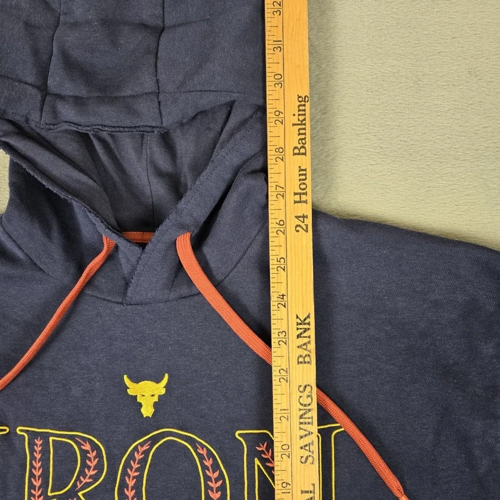 Under Armour Project Rock Hoodie Mens Small Blue Iron Paradise Bull Logo 1380115